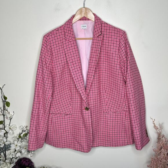 J. CREW Wool-Blend Schoolboy Blazer in Pink Houndstooth Sz 22 {193} - Picture 4 of 8